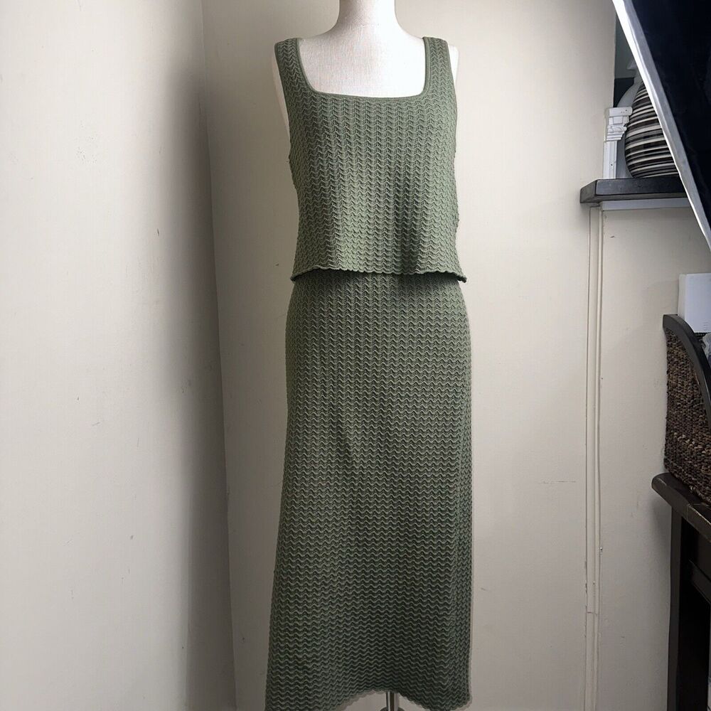NWT Marled Reunited Olive Green Crochet Halter Top Skirt Set Size Medium NEW